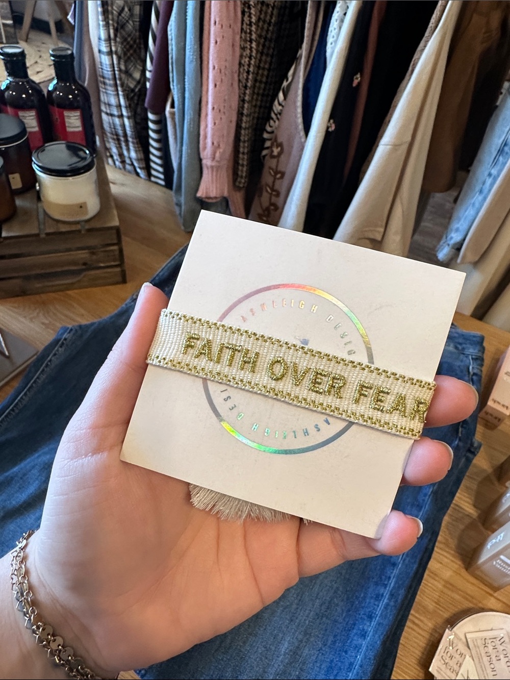 Faith Over Fear Gold Embroidered Bracelet